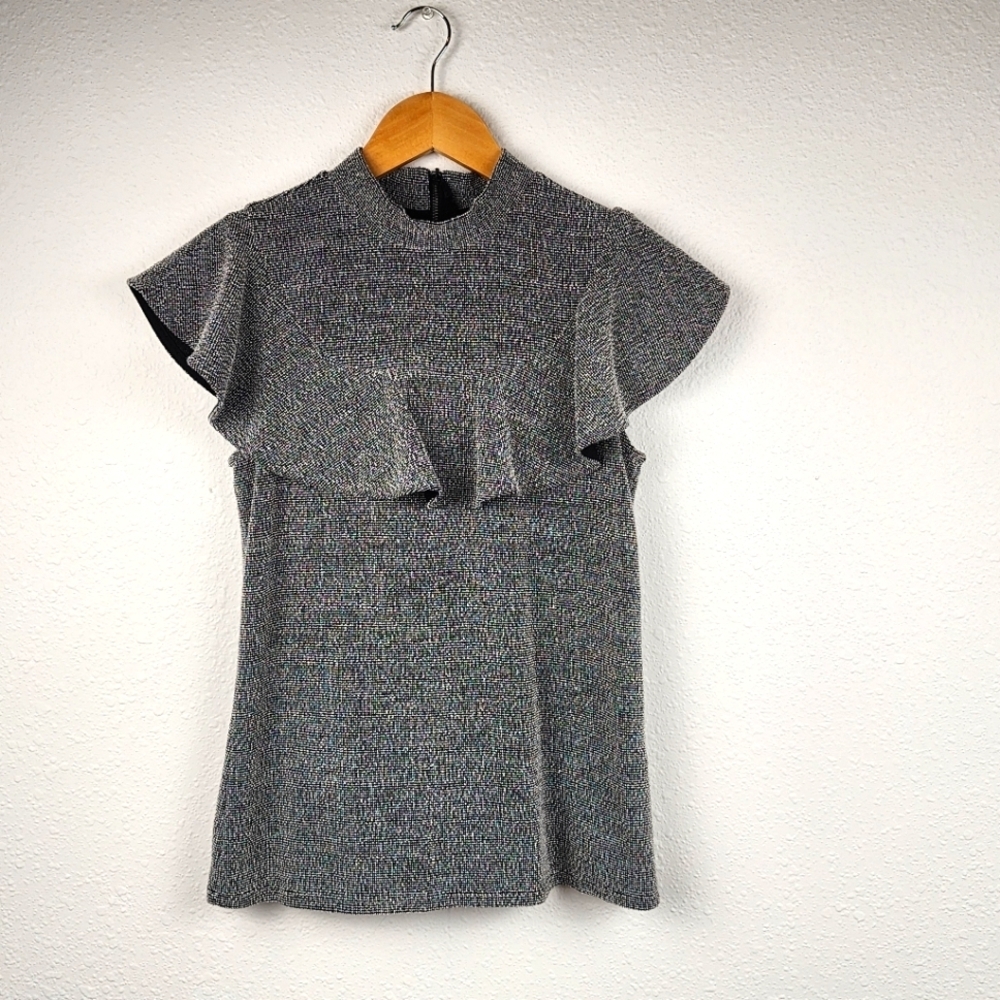 Banana Republic Tweed Ruffle Sleeve Career Blouse Top with Mock Neck Size SX